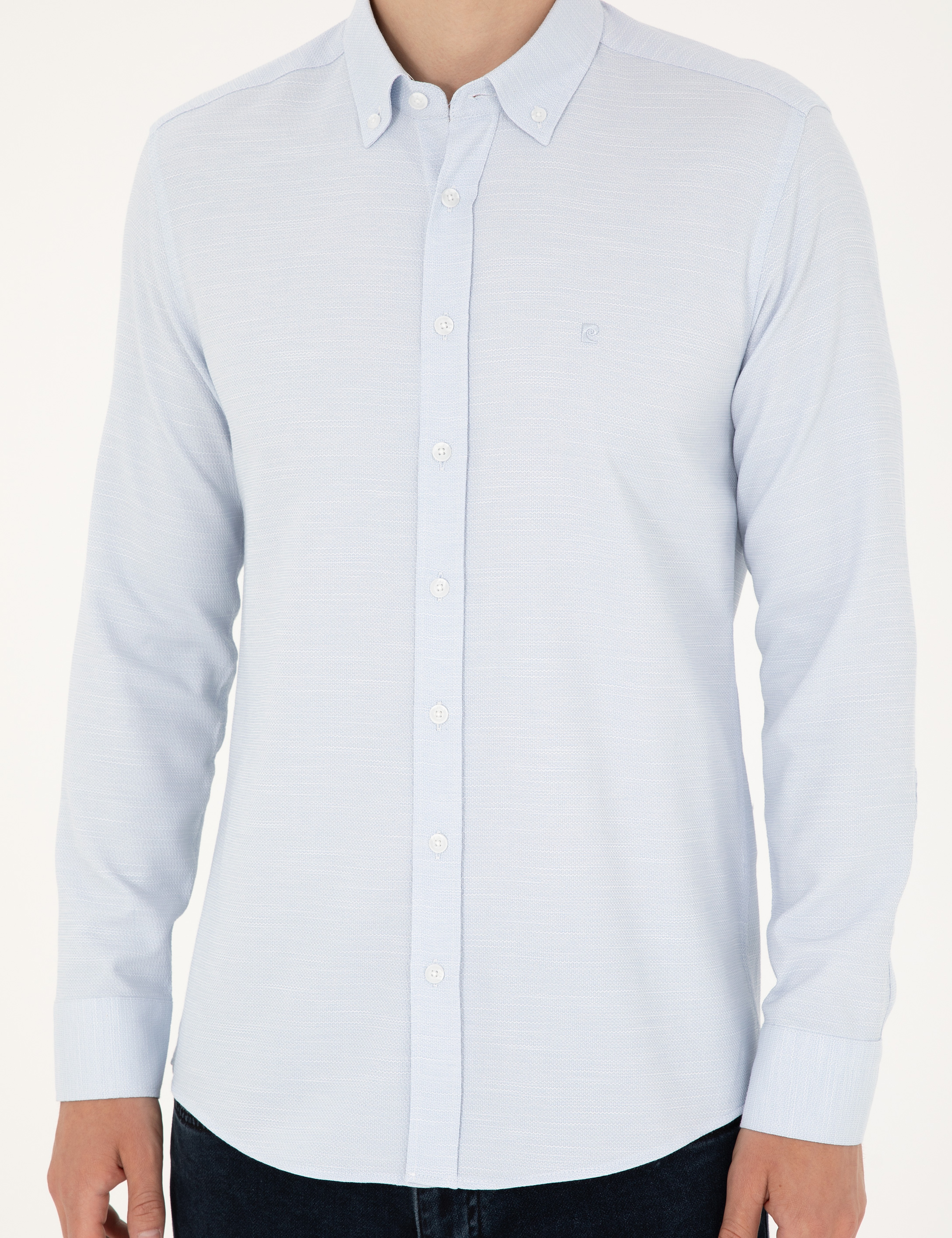 Açık Mavi Slim Fit Uzun Kollu Gömlek - Image 6
