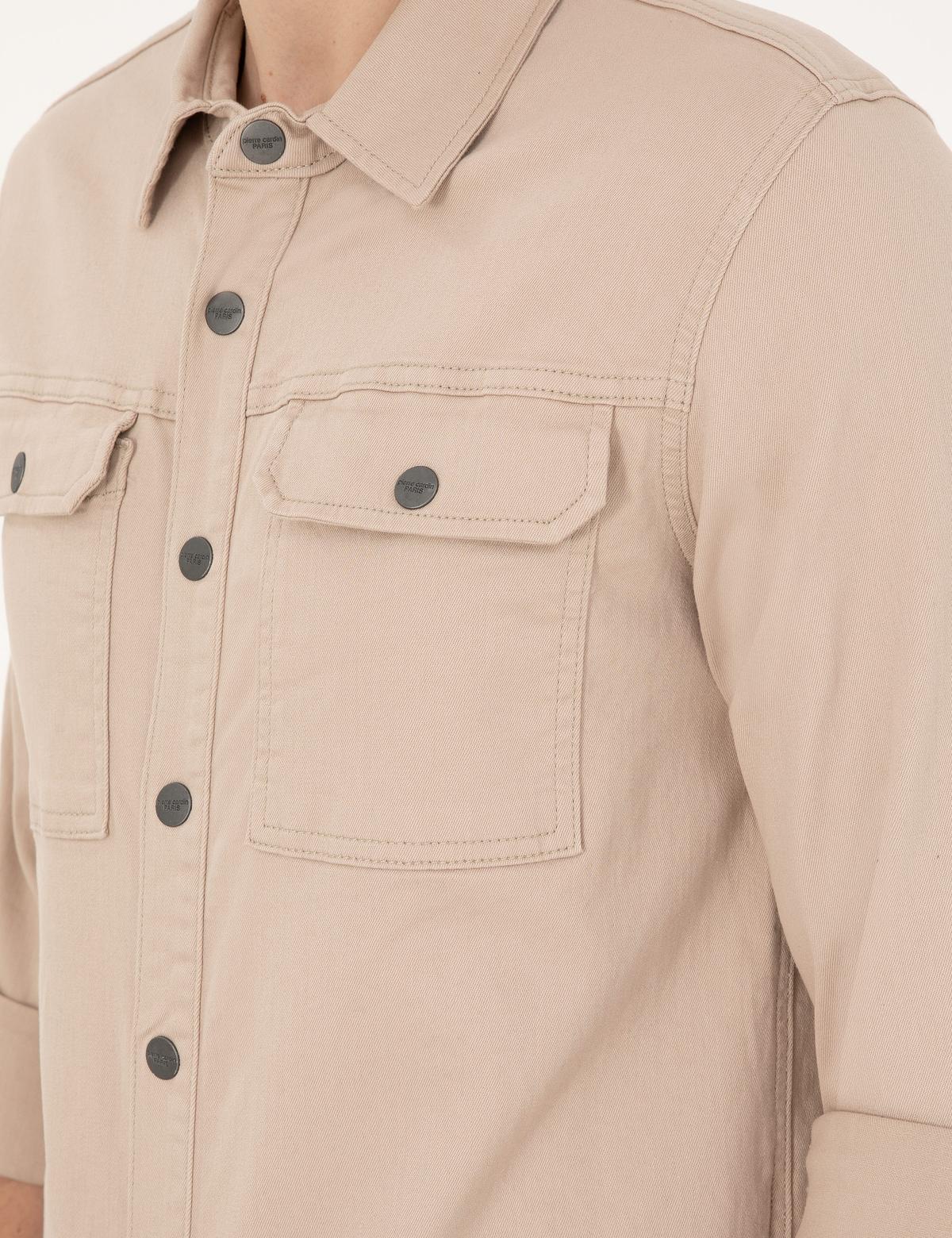 Bej Slim Fit Uzun Kollu Jean Gömlek - 50288262006