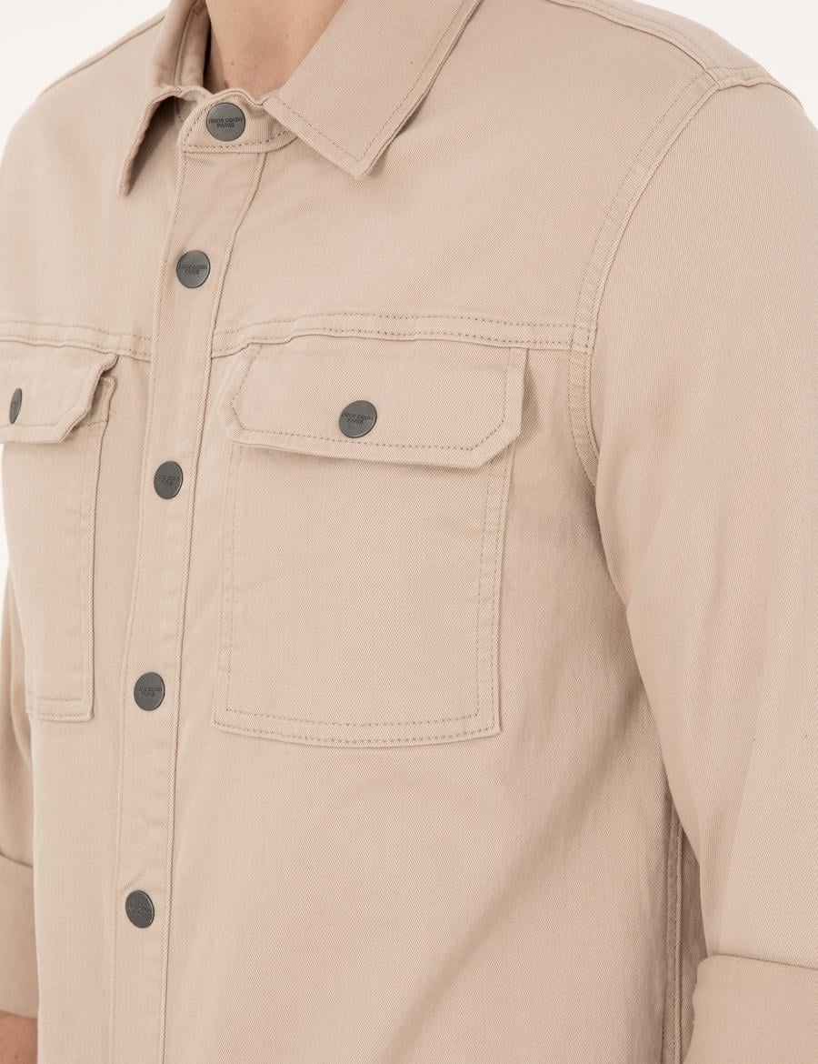 Bej Slim Fit Uzun Kollu Jean Gömlek