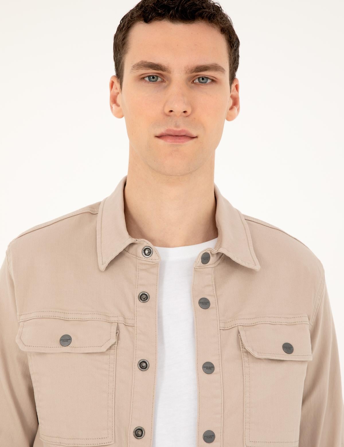 Bej Slim Fit Uzun Kollu Jean Gömlek - 50288262006