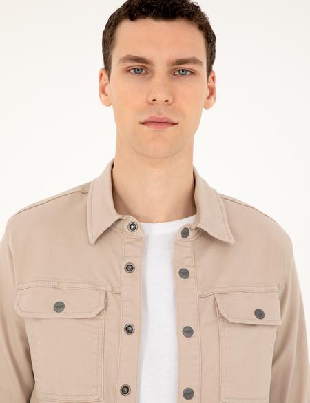Bej Slim Fit Uzun Kollu Jean Gömlek - 50288262006