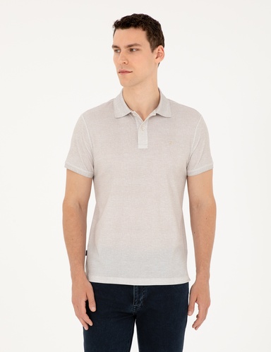 Bej Slim Fit Düğmeli Polo Yaka Tişört