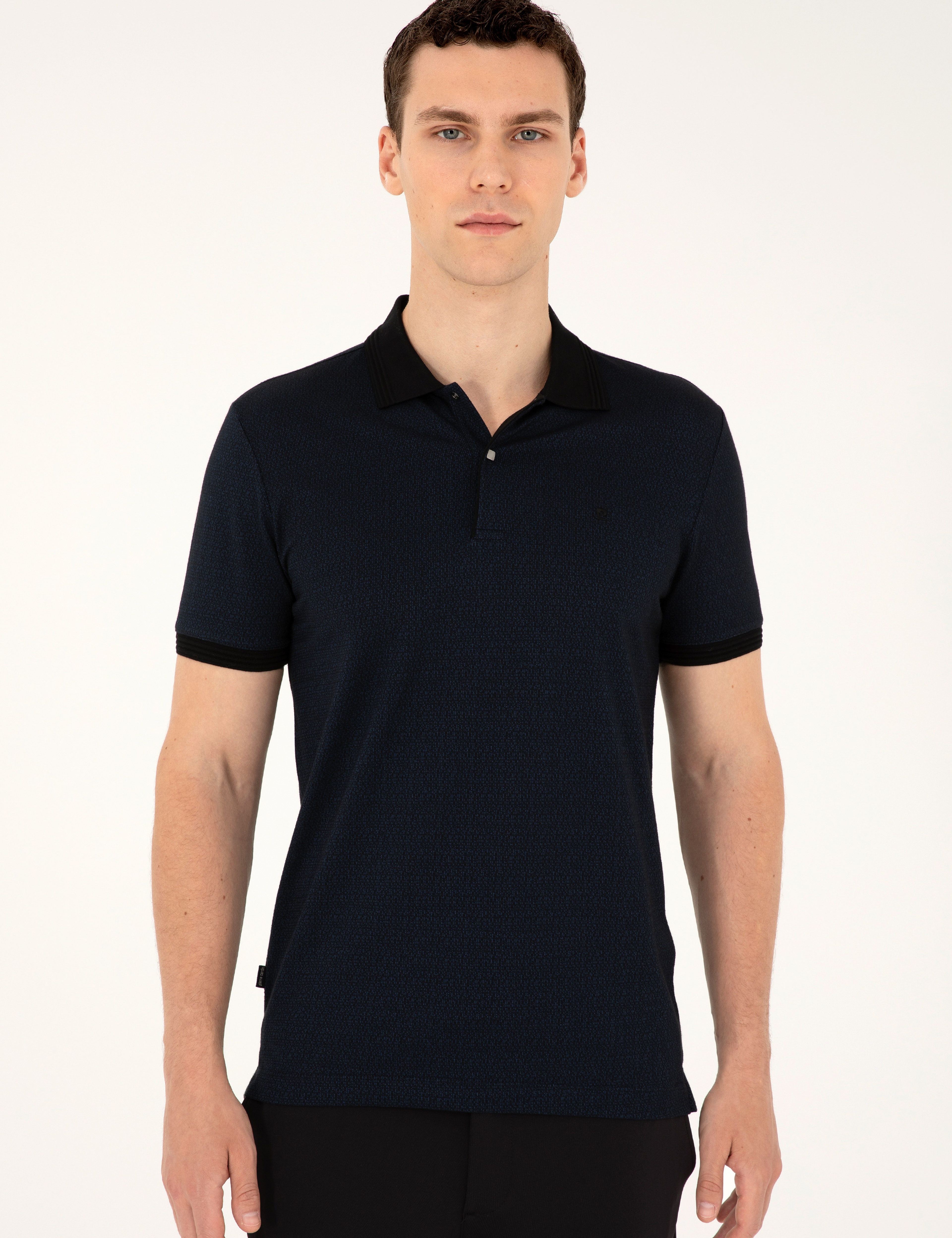 Lacivert Slim Fit Düğmeli Polo Yaka Tişört