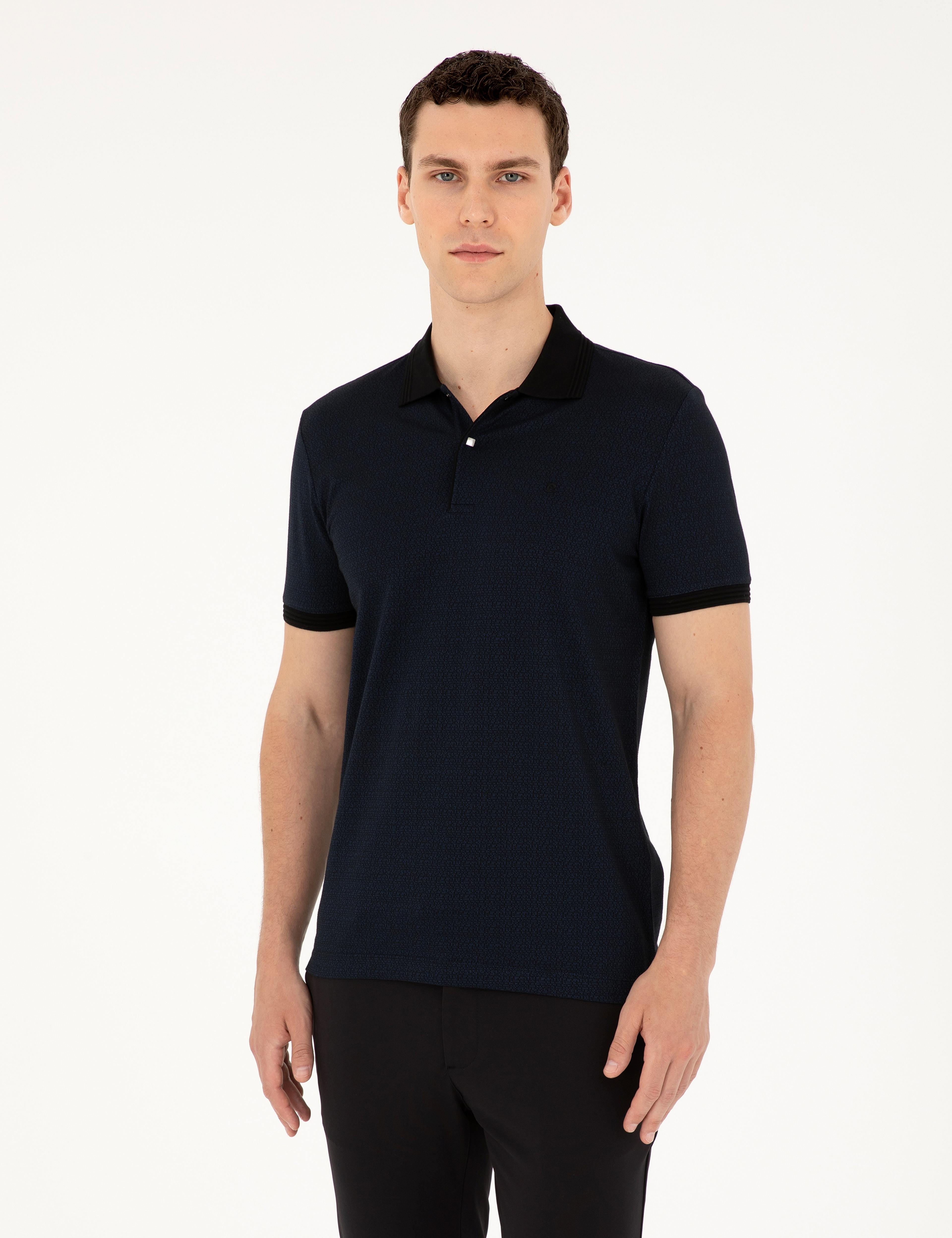 Lacivert Slim Fit Düğmeli Polo Yaka Tişört - Image 1