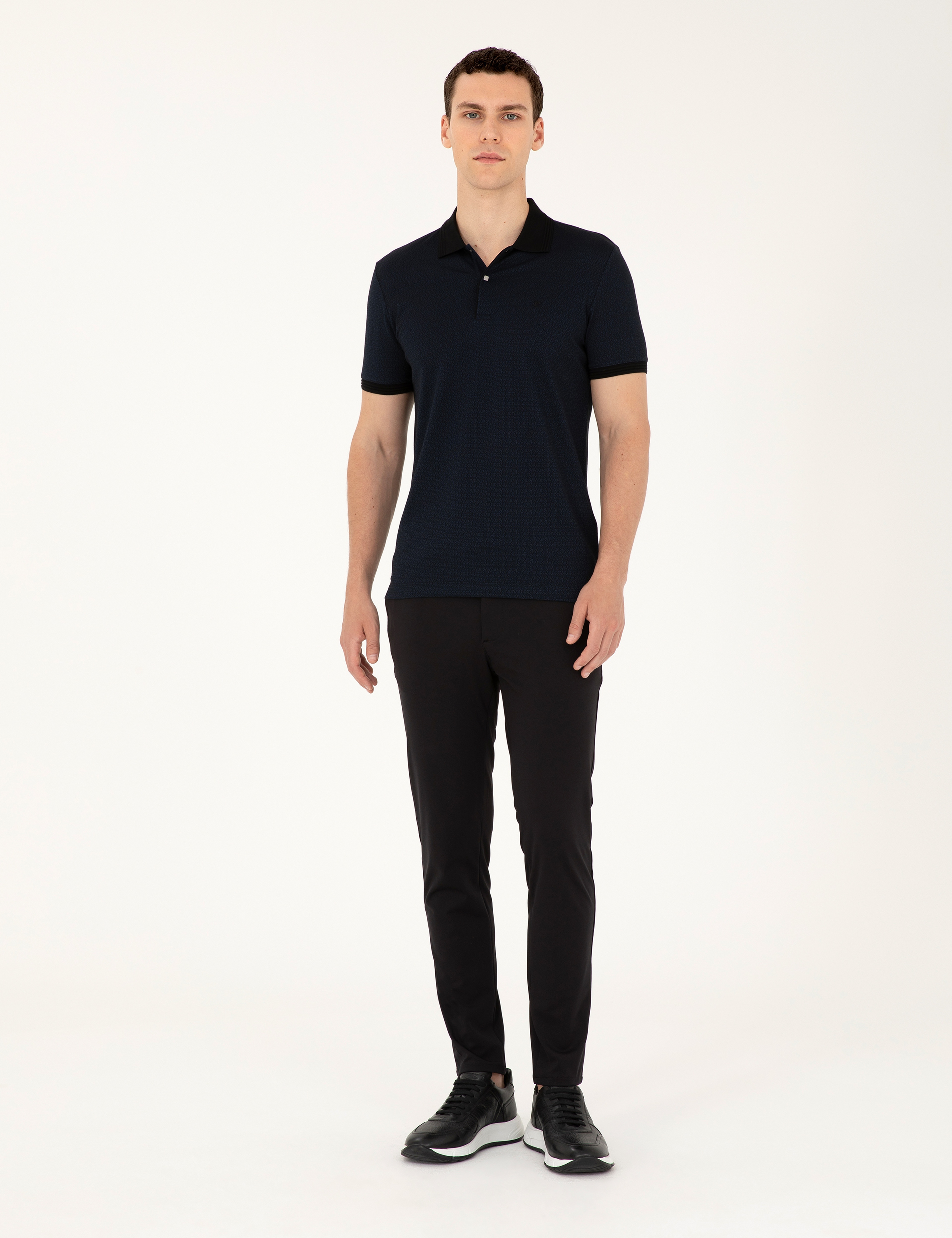 Lacivert Slim Fit Düğmeli Polo Yaka Tişört