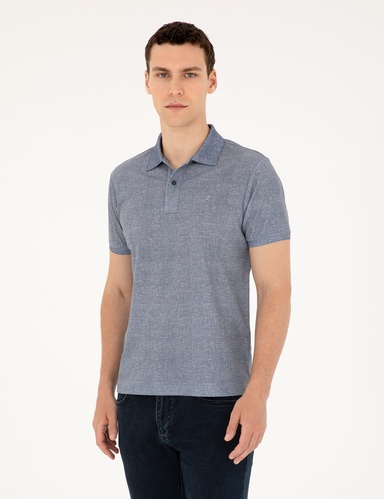 Lacivert Slim Fit Düğmeli Polo Yaka Tişört