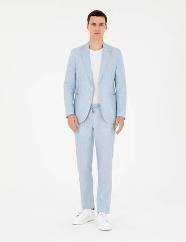 Açık Mavi Extra Slim Fit %100 Keten Takım Elbise
