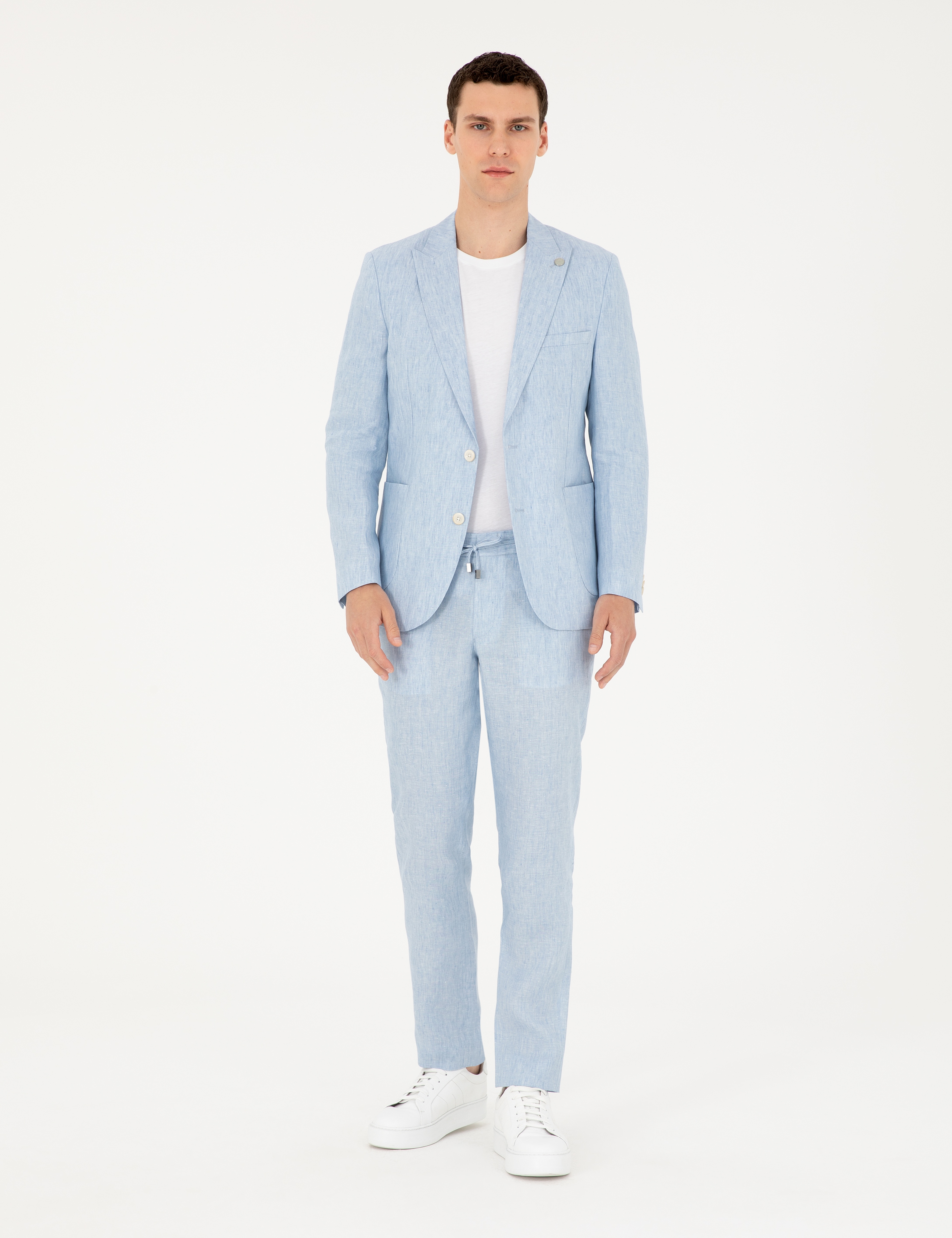Açık Mavi Extra Slim Fit %100 Keten Takım Elbise