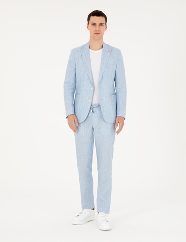 Açık Mavi Extra Slim Fit %100 Keten Takım Elbise