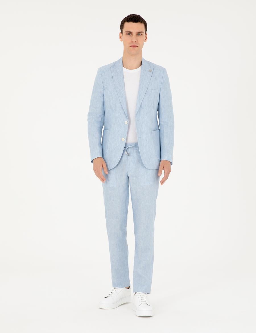 Açık Mavi Ex. Slim Fit %100 Keten Takım Elbise