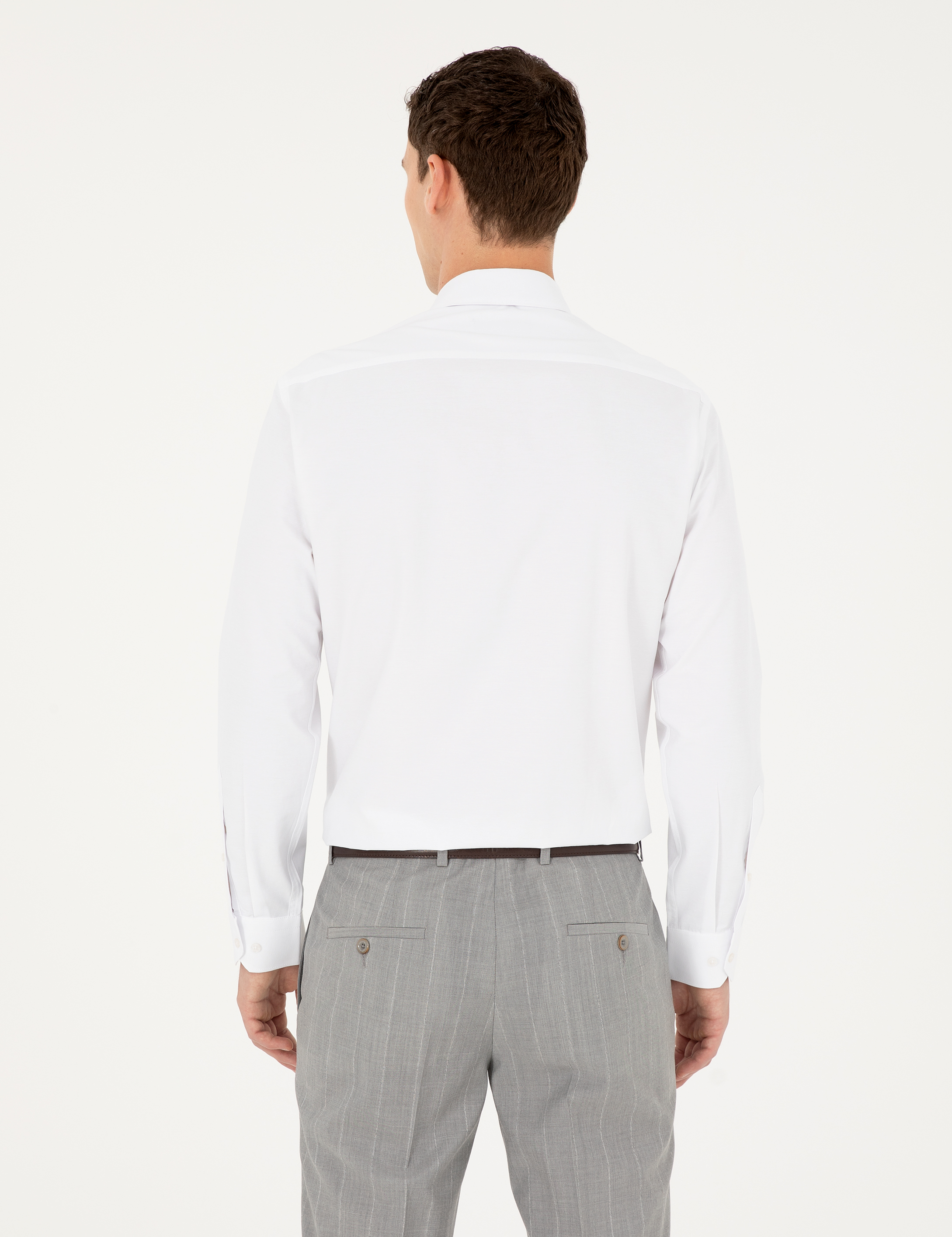 Beyaz Regular Fit Uzun Kollu Basic Gömlek - Image 5