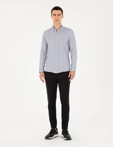 Lacivert Slim Fit Uzun Kollu Gömlek