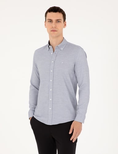 Lacivert Slim Fit Uzun Kollu Gömlek