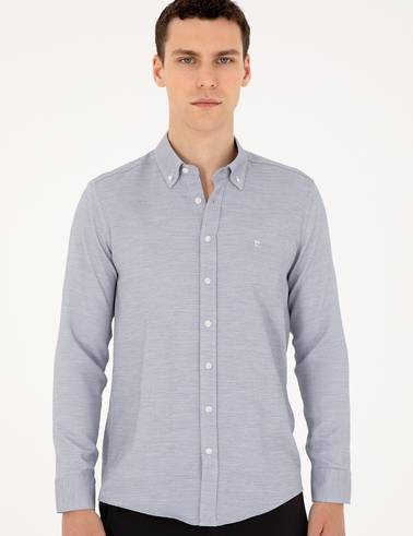 Lacivert Slim Fit Uzun Kollu Gömlek