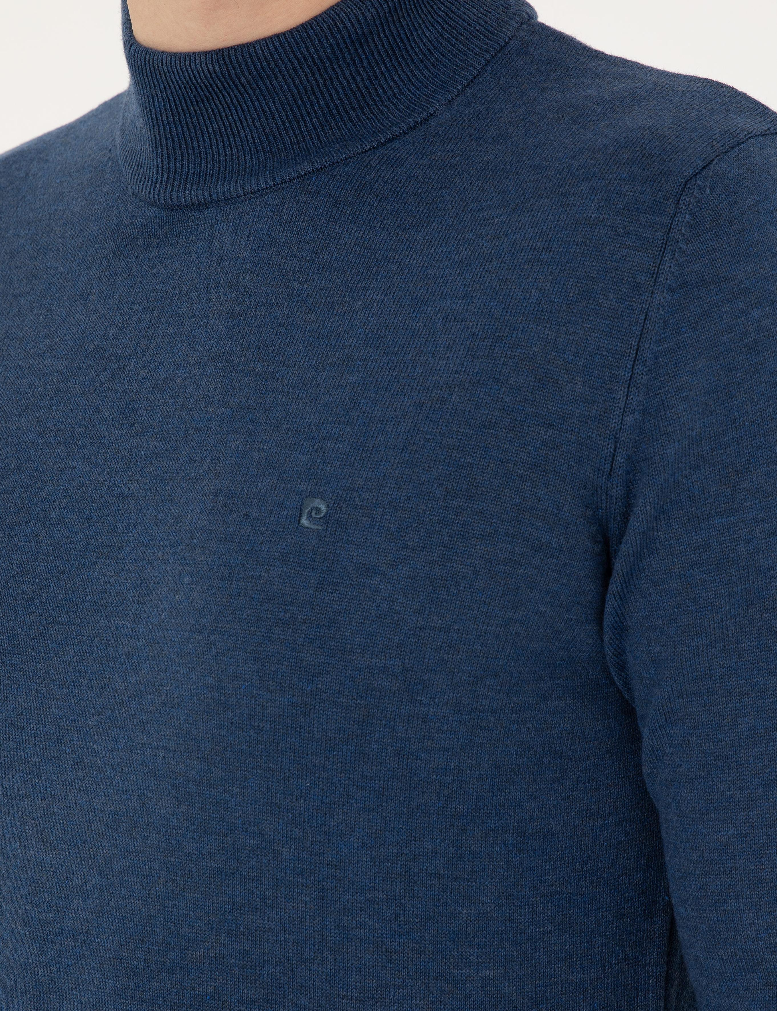 İndigo Melanj Slim Fit Yarım Balıkçı Yaka Basic Triko Kazak