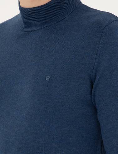İndigo Melanj Slim Fit Yarım Balıkçı Yaka Basic Triko Kazak