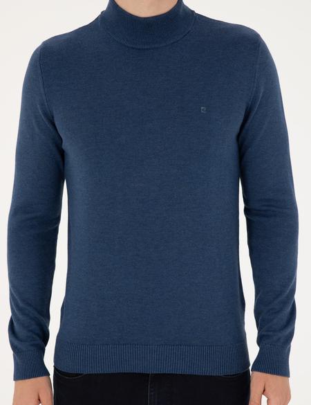 İndigo Melanj Slim Fit Yarım Balıkçı Yaka Basic Triko Kazak - 50296548107