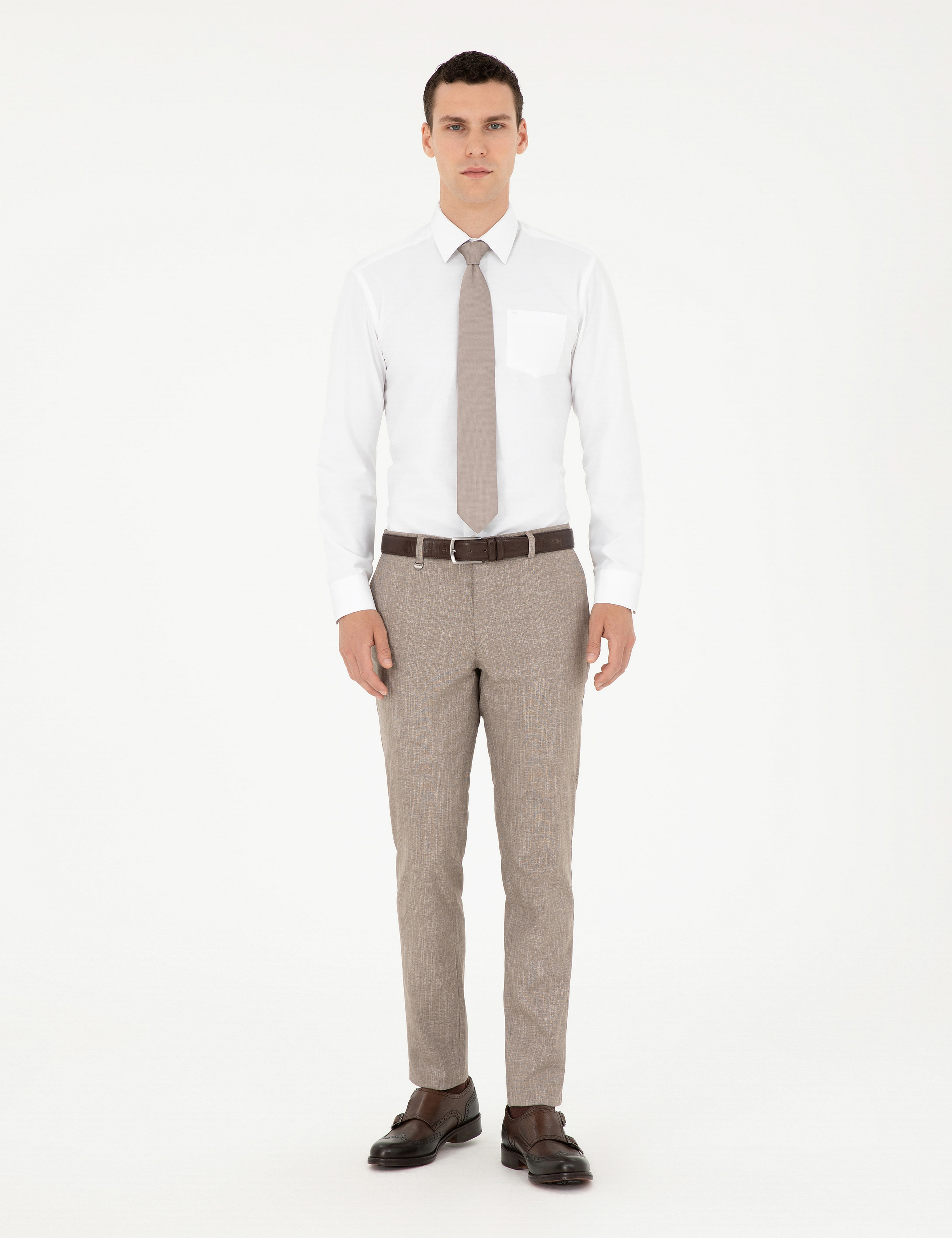 Bej Ex. Slim Fit Kumaş Pantolon - Image 3