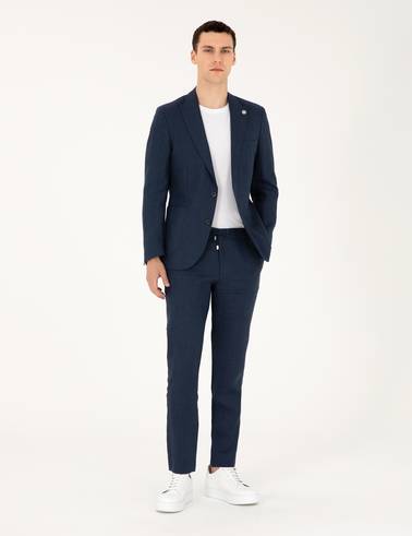 Lacivert Ex. Slim Fit %100 Keten Takım Elbise