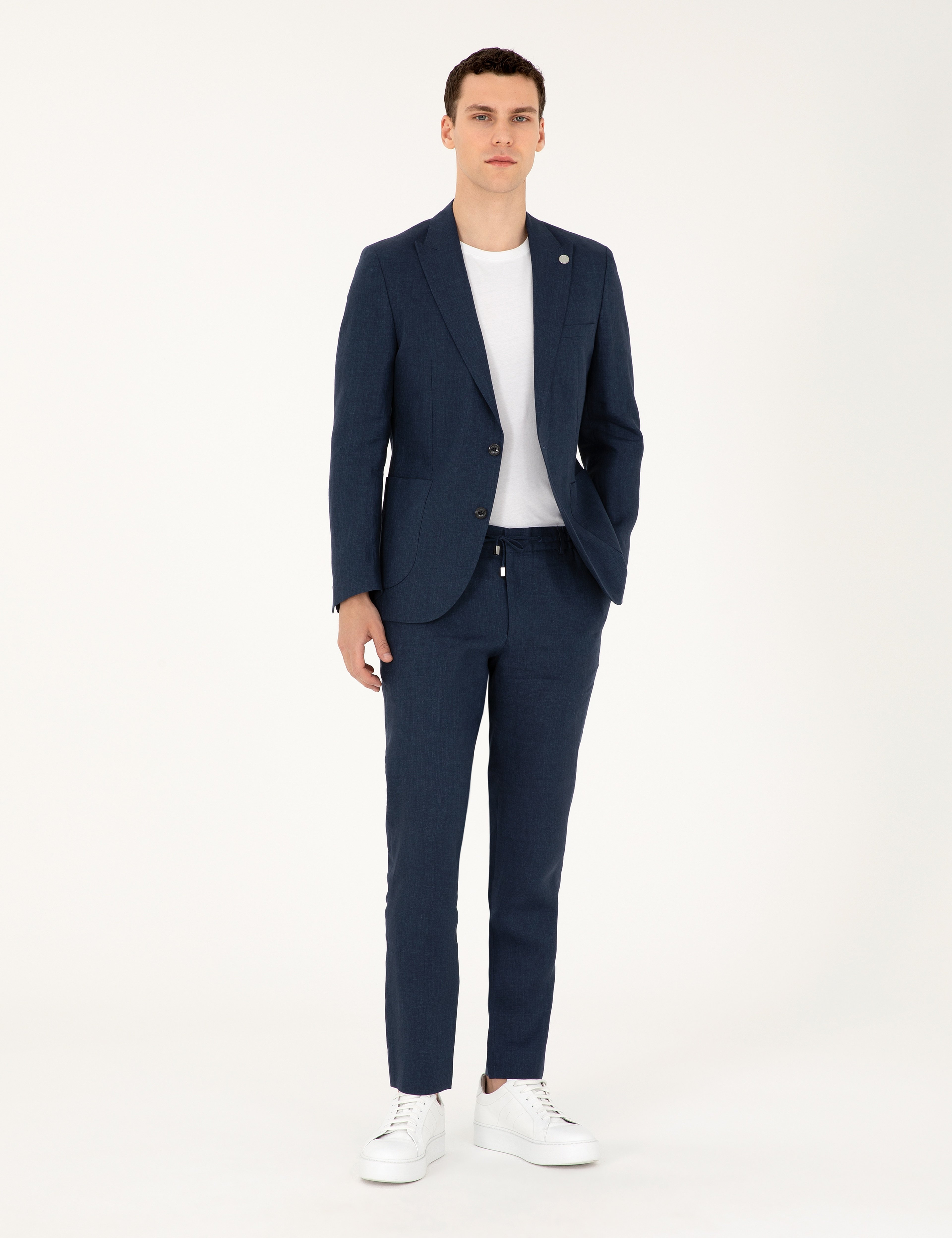 Lacivert Extra Slim Fit %100 Keten Takım Elbise