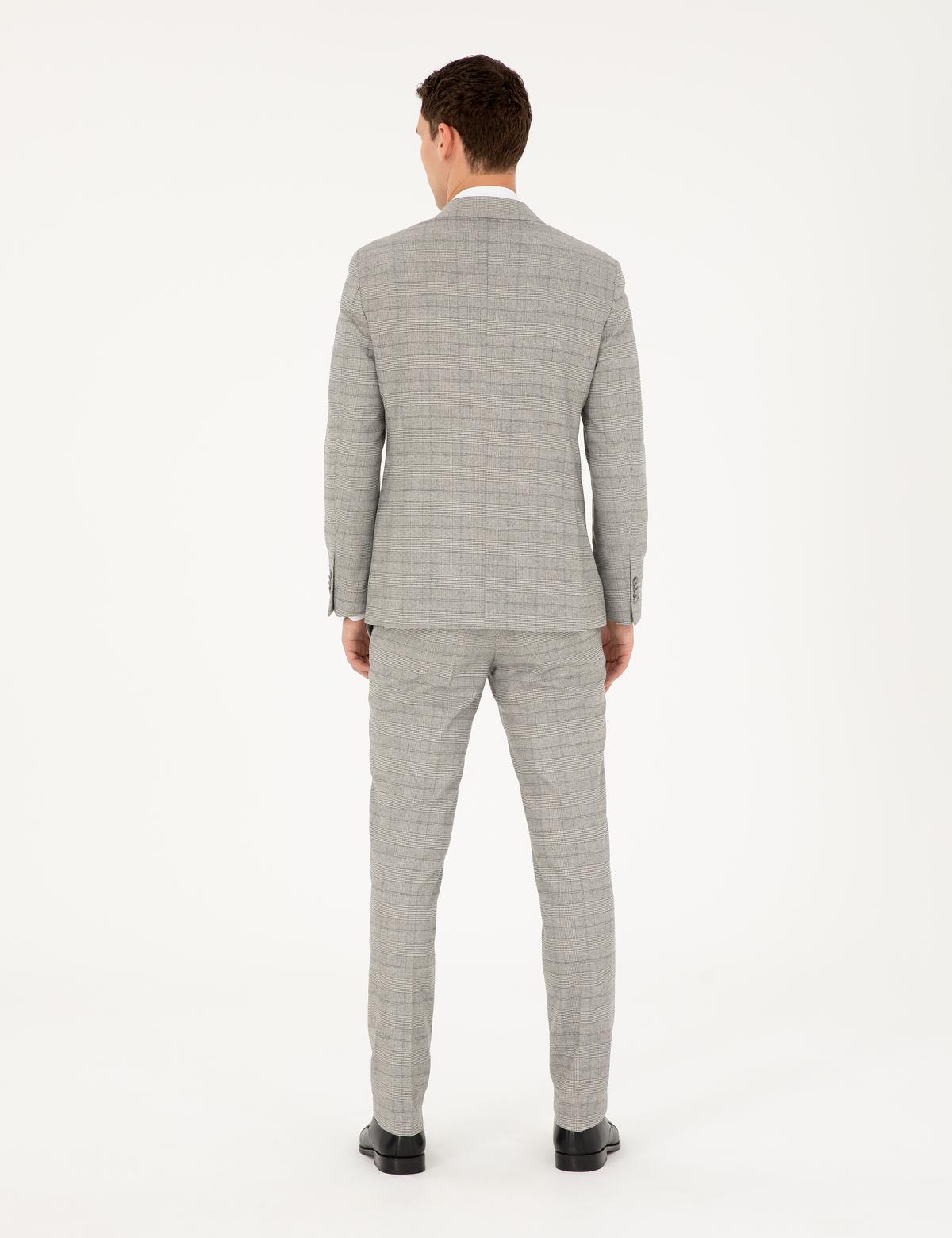 Gri Ex. Slim Fit Ekose Kruvaze Takım Elbise - 50294091005