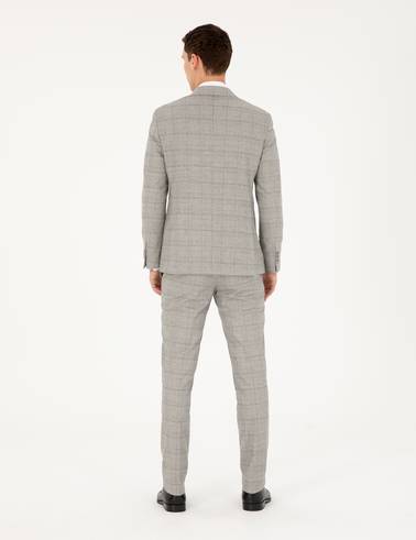 Gri Ex. Slim Fit Ekose Kruvaze Takım Elbise