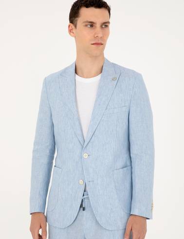 Açık Mavi Extra Slim Fit %100 Keten Takım Elbise
