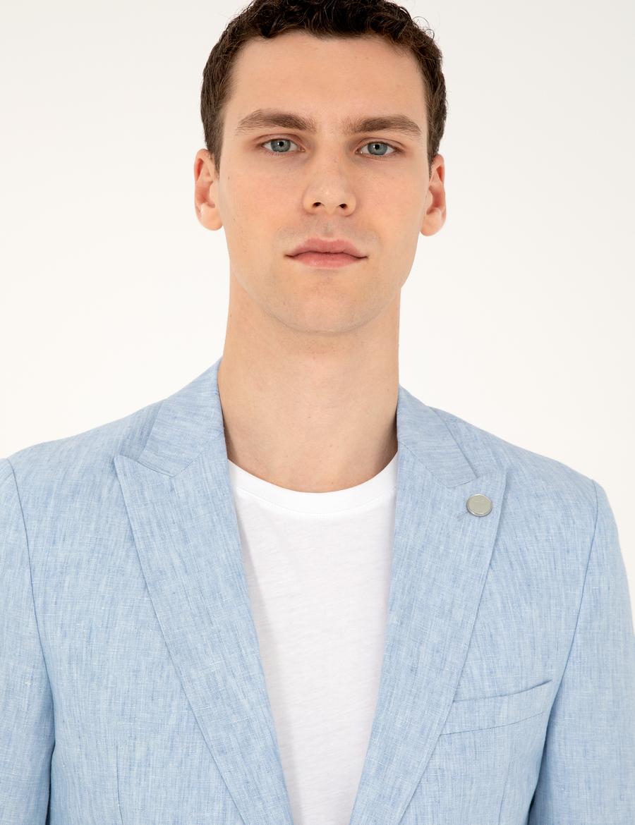 Açık Mavi Ex. Slim Fit %100 Keten Takım Elbise