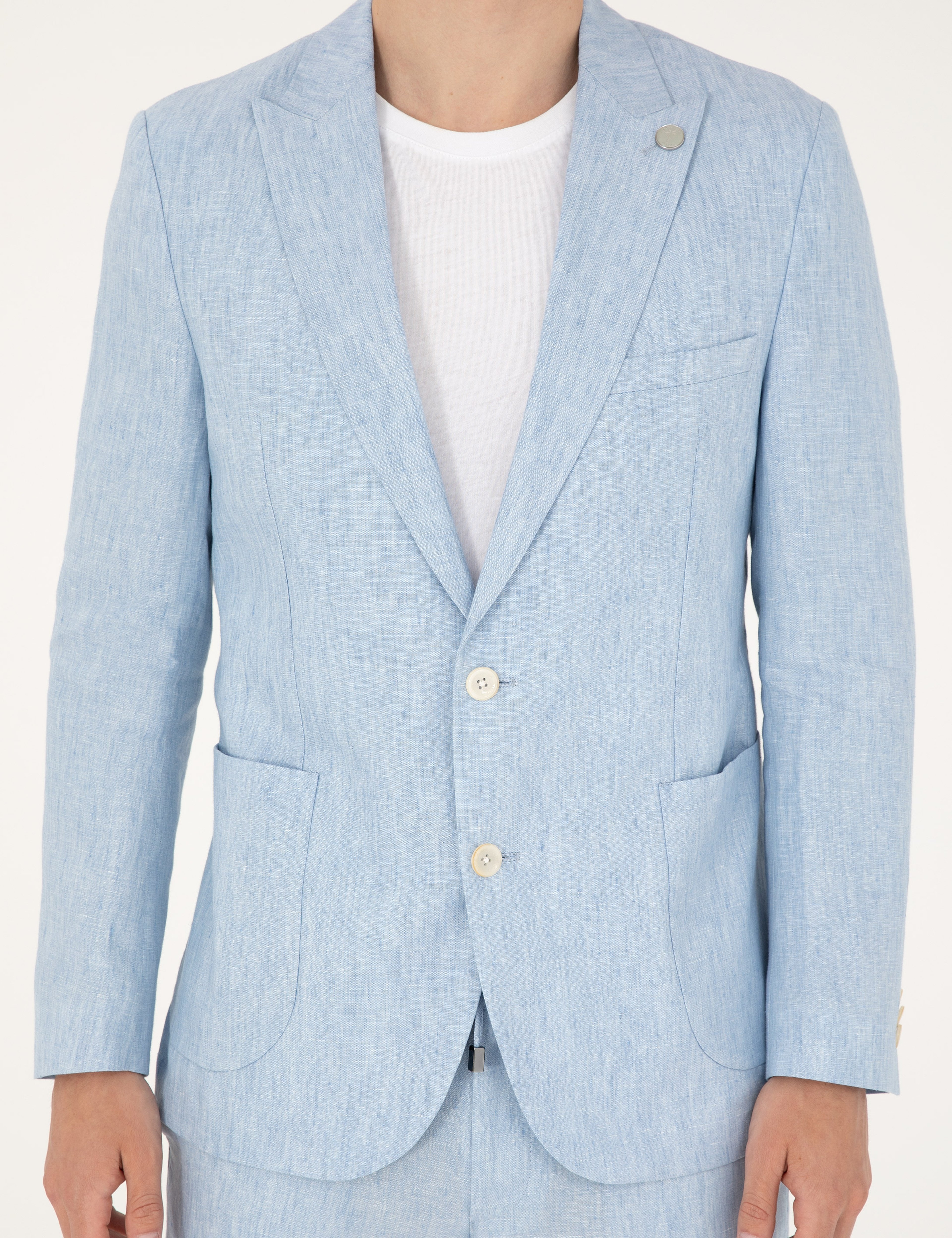 Açık Mavi Extra Slim Fit %100 Keten Takım Elbise - Image 6