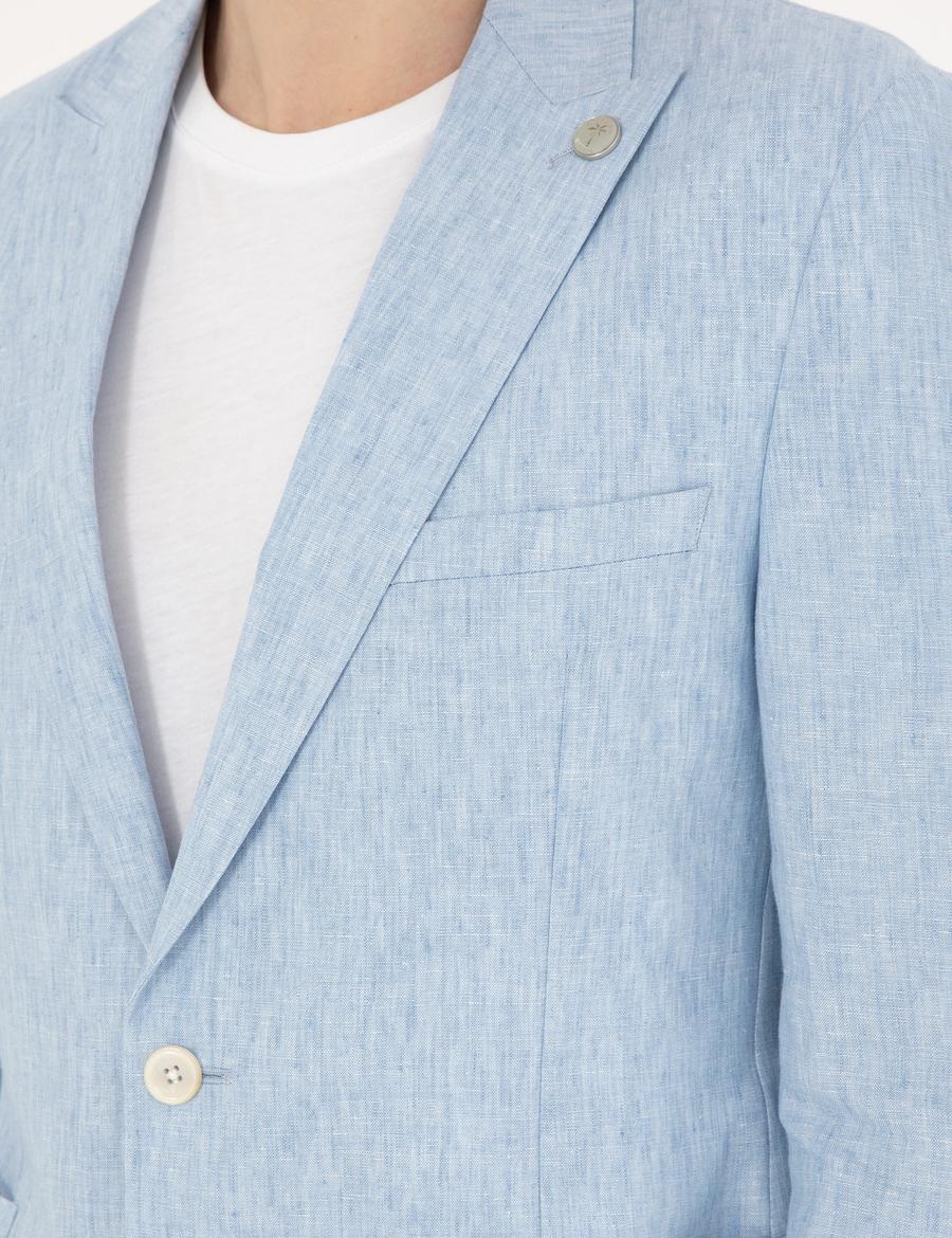 Açık Mavi Ex. Slim Fit %100 Keten Takım Elbise