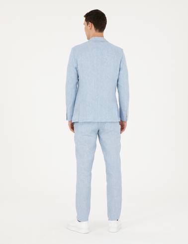 Açık Mavi Extra Slim Fit %100 Keten Takım Elbise