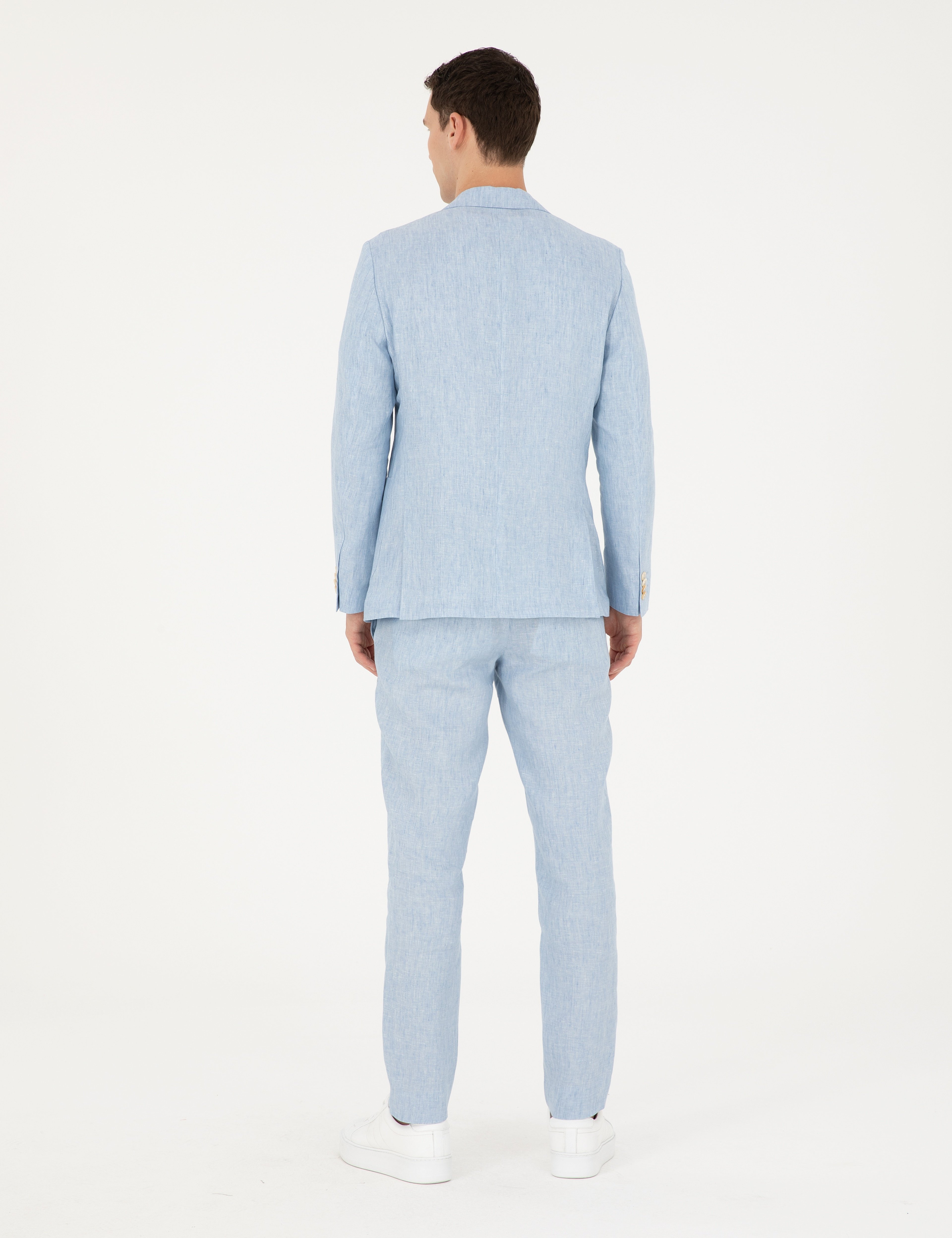 Açık Mavi Extra Slim Fit %100 Keten Takım Elbise - Image 5