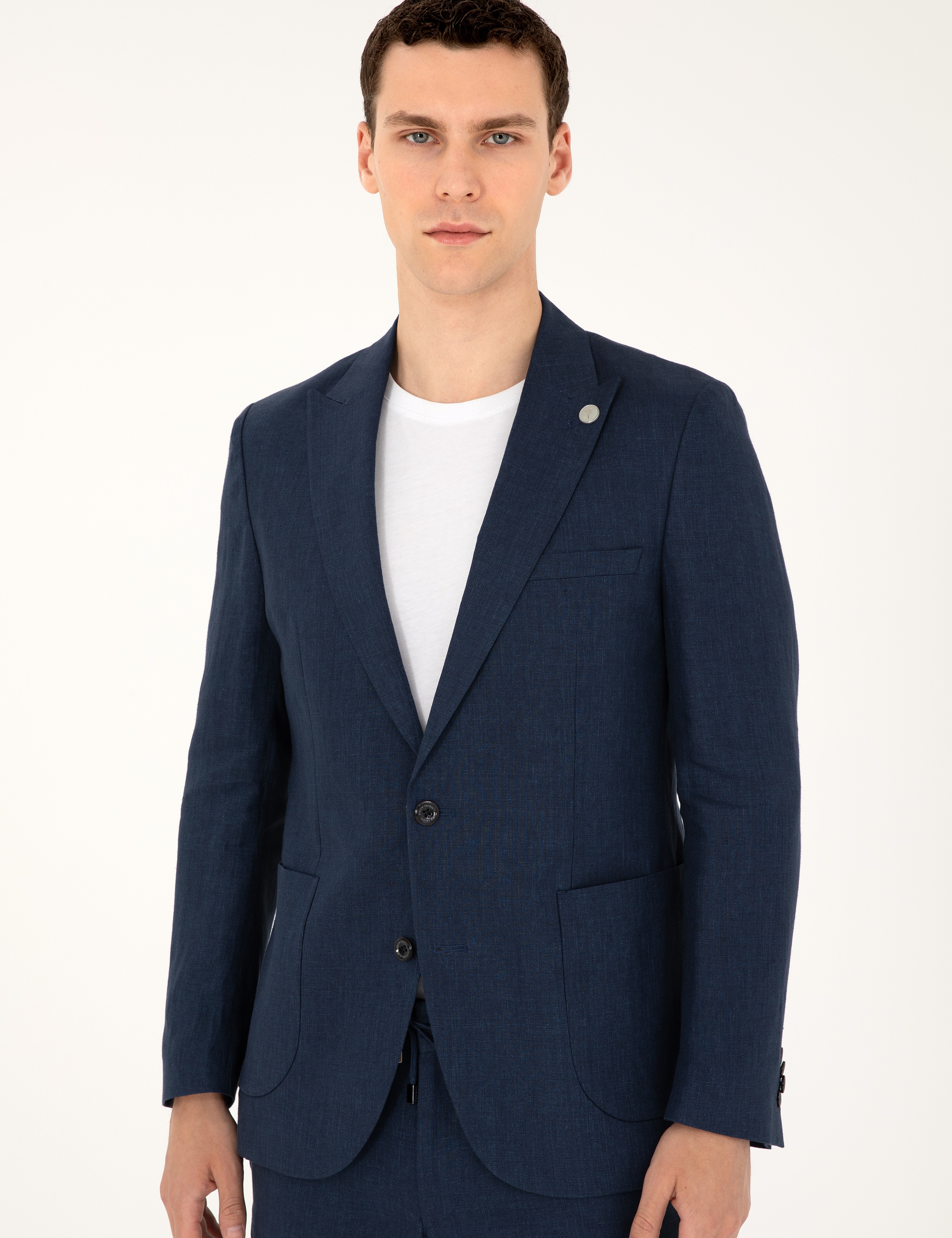 Lacivert Extra Slim Fit %100 Keten Takım Elbise - Image 3