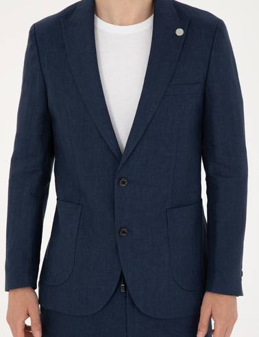 Lacivert Ex. Slim Fit %100 Keten Takım Elbise