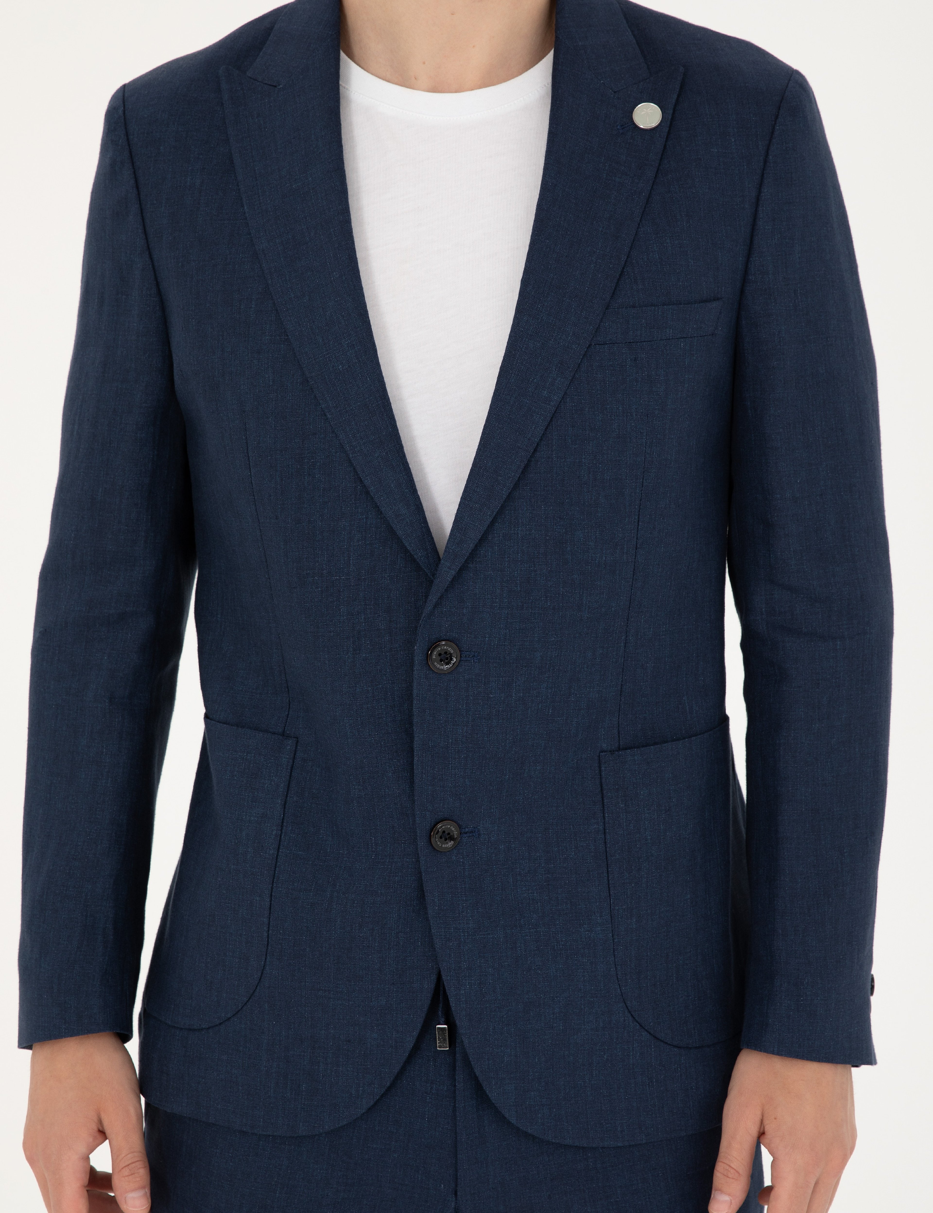 Lacivert Extra Slim Fit %100 Keten Takım Elbise