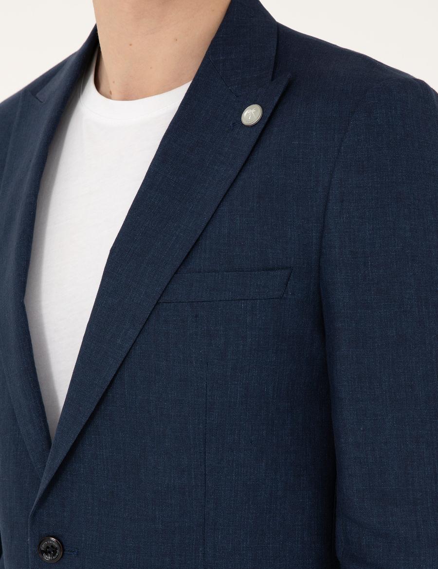 Lacivert Ex. Slim Fit %100 Keten Takım Elbise