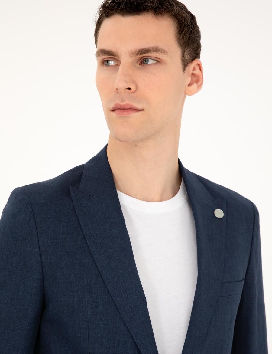 Lacivert Ex. Slim Fit %100 Keten Takım Elbise