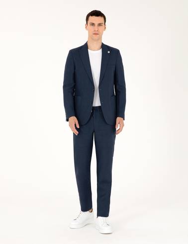 Lacivert Ex. Slim Fit %100 Keten Takım Elbise