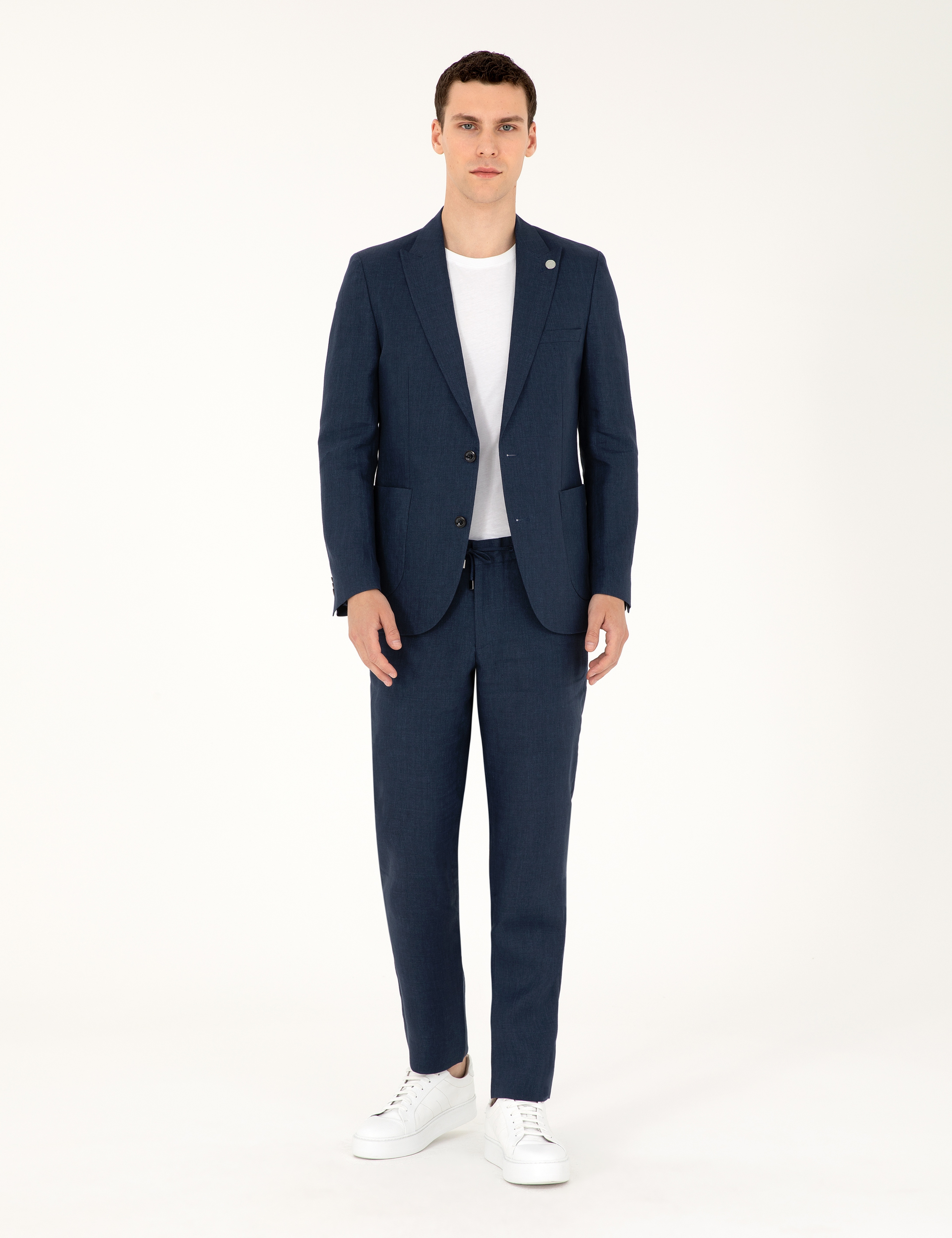 Lacivert Extra Slim Fit %100 Keten Takım Elbise - Image 4