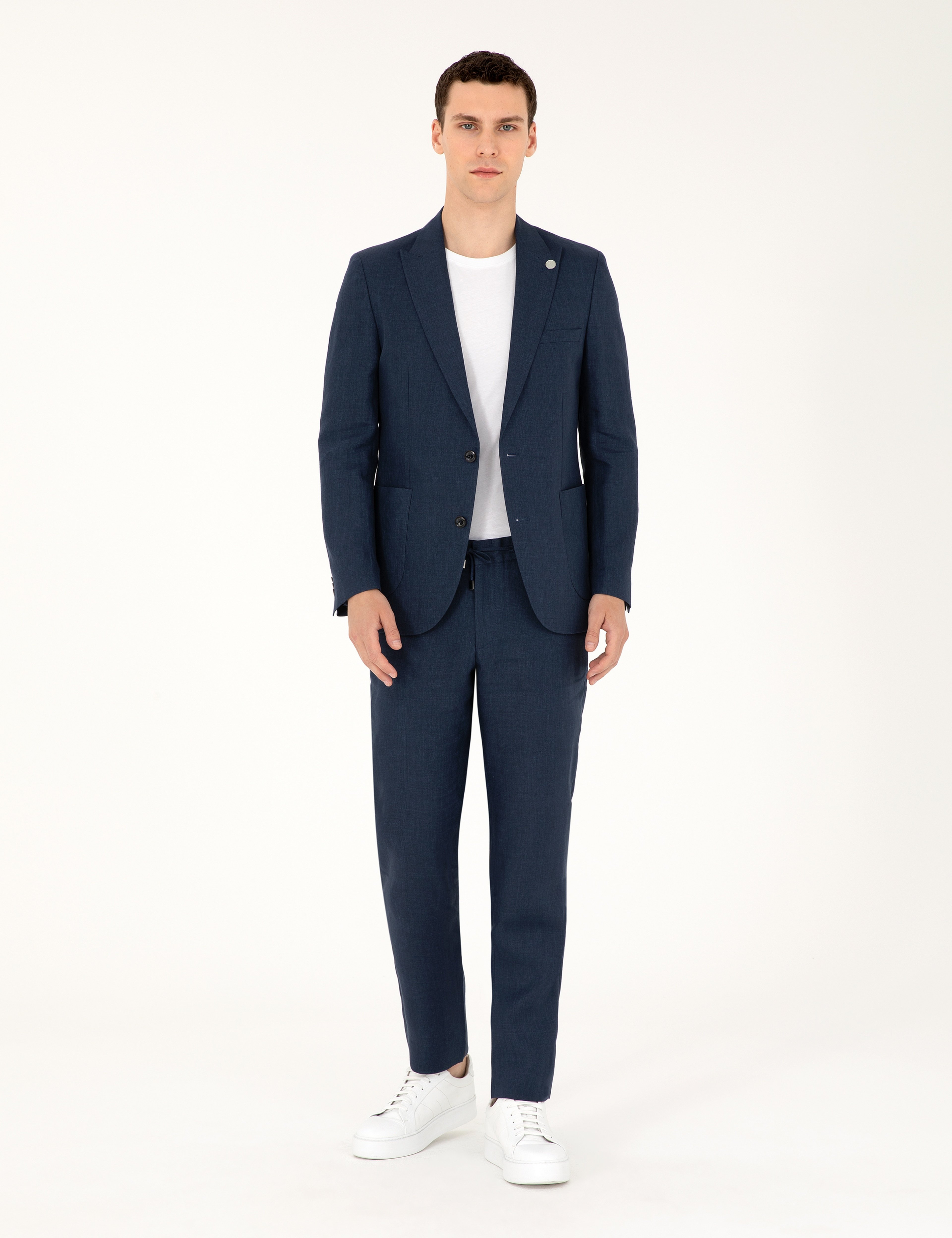 Lacivert Extra Slim Fit %100 Keten Takım Elbise