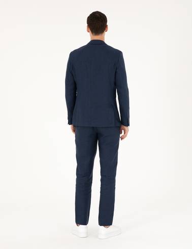 Lacivert Ex. Slim Fit %100 Keten Takım Elbise