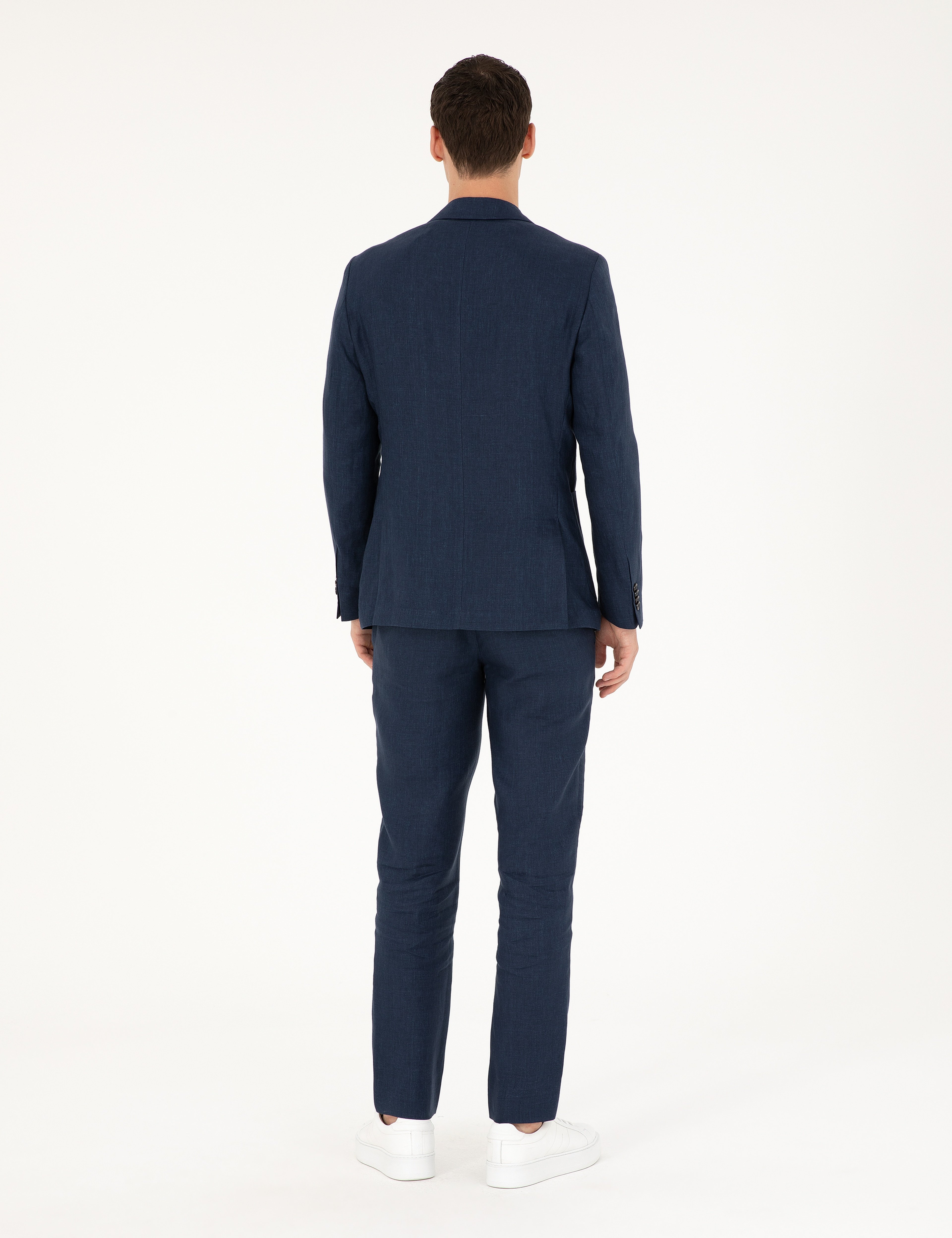 Lacivert Extra Slim Fit %100 Keten Takım Elbise