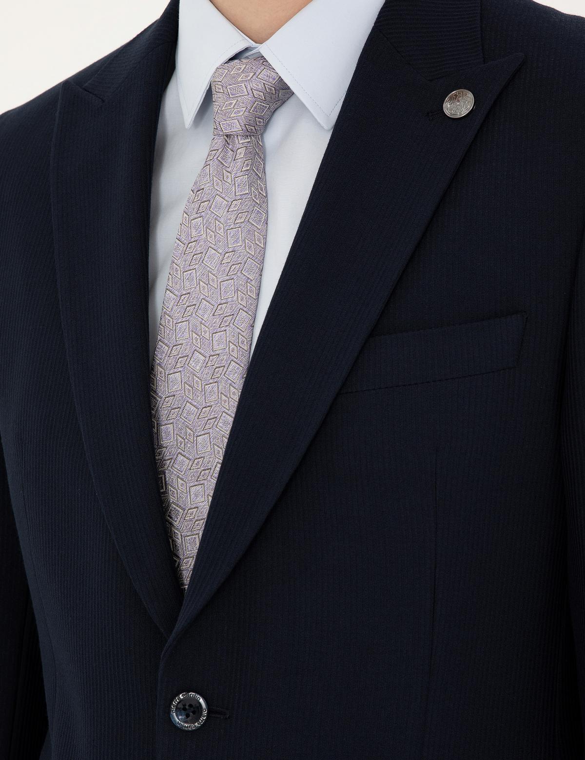 Lacivert Slim Fit Çizgili Takım Elbise - 50292210083