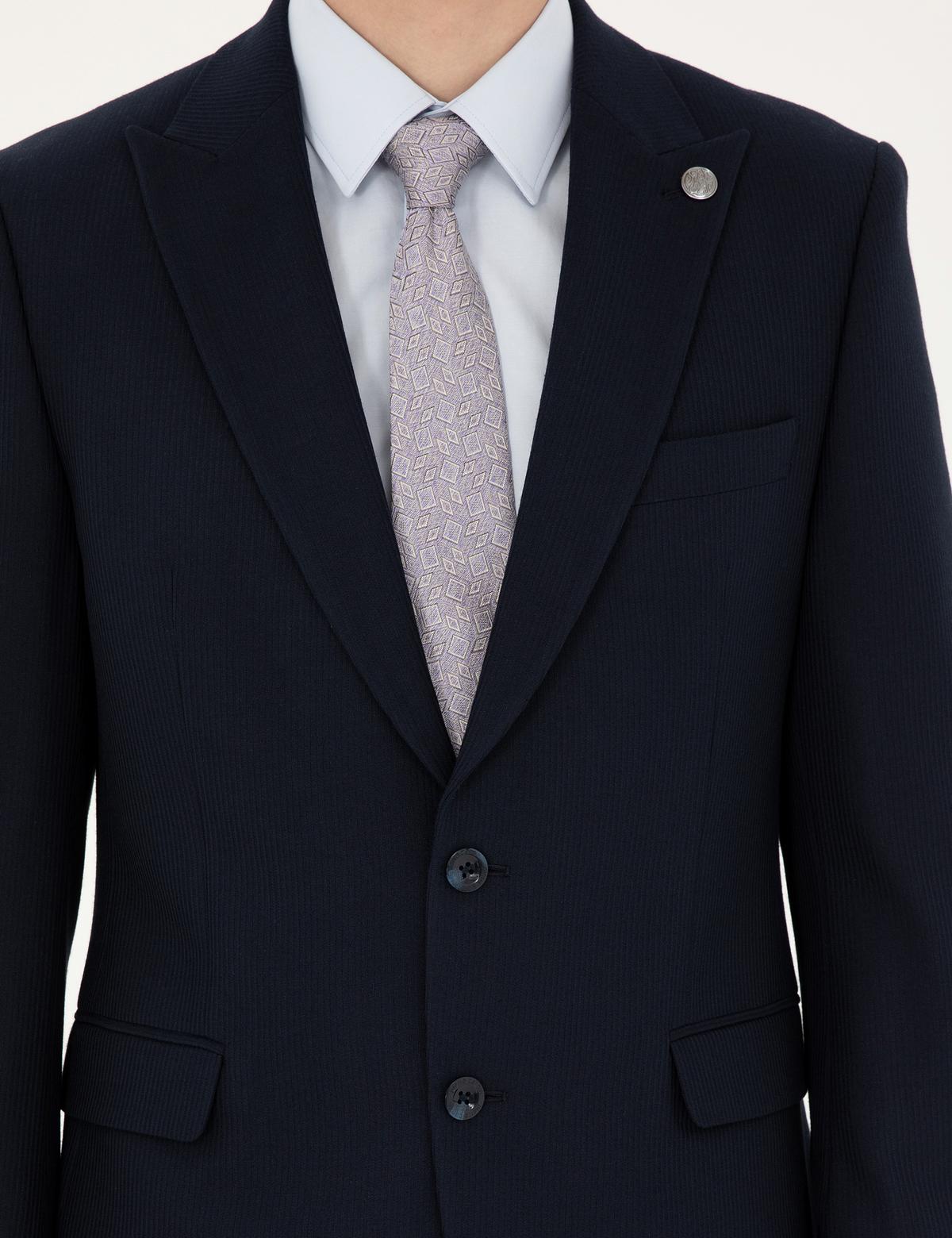 Lacivert Slim Fit Çizgili Takım Elbise - 50292210083