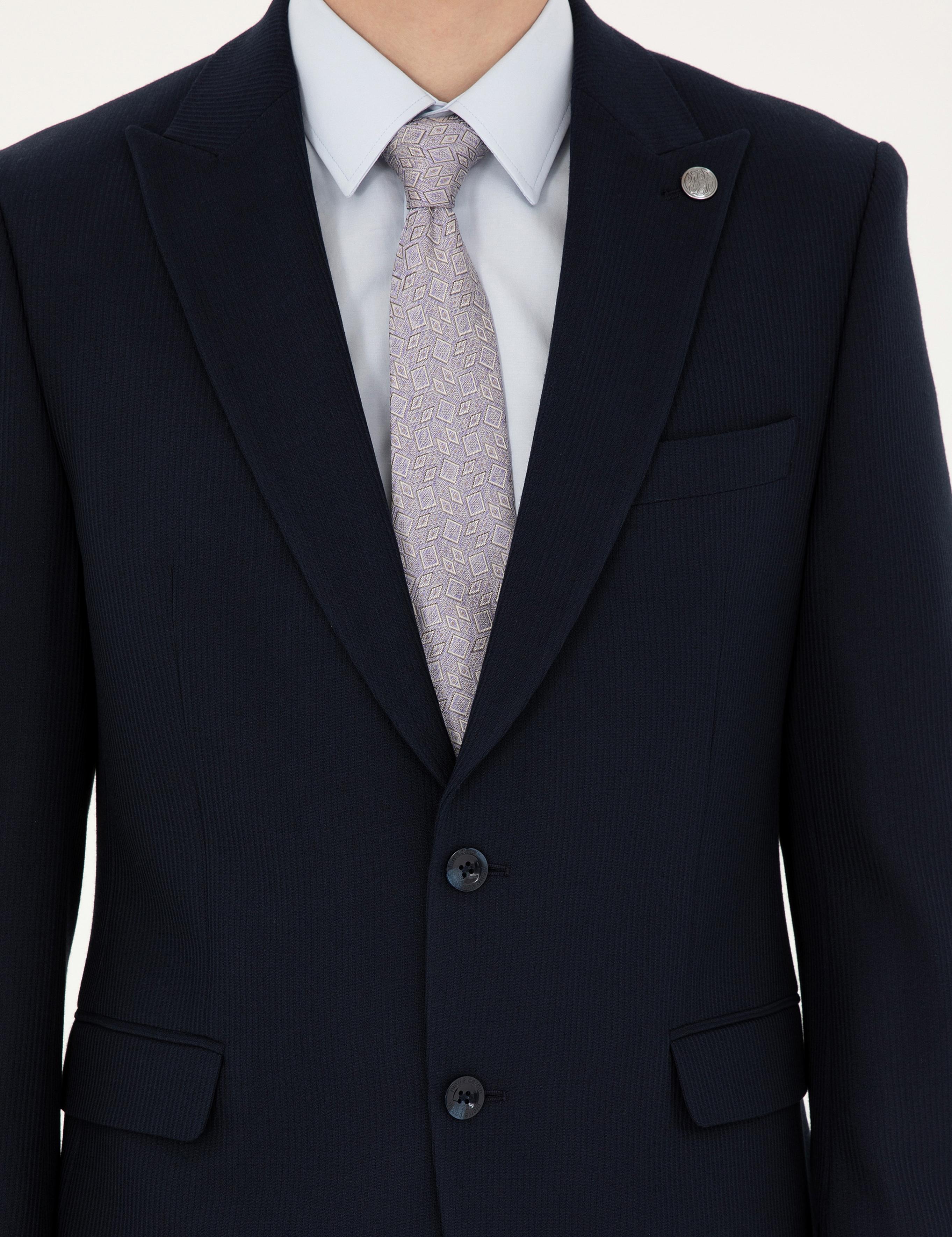 Lacivert Slim Fit Çizgili Takım Elbise