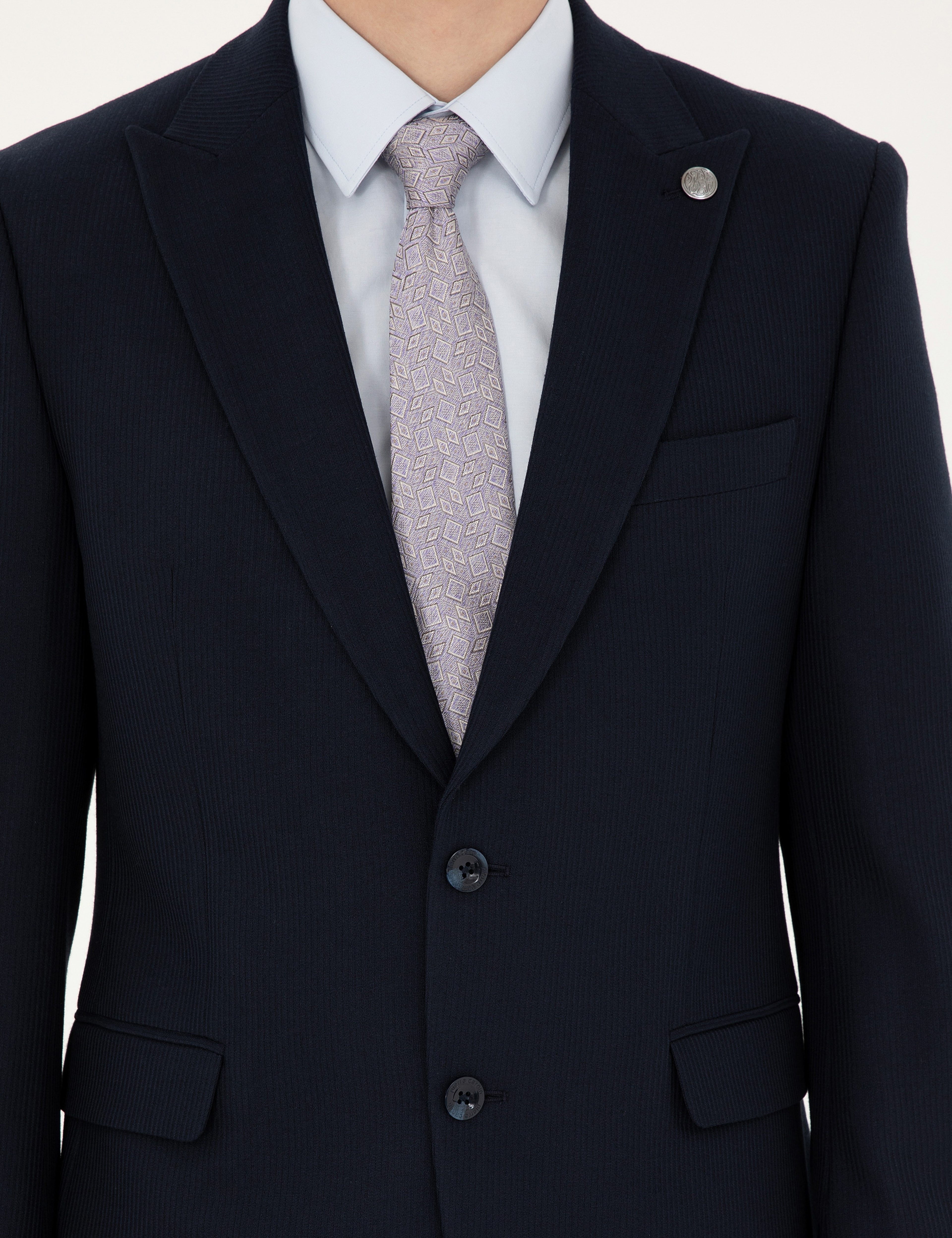 Lacivert Slim Fit Çizgili Takım Elbise - Image 6