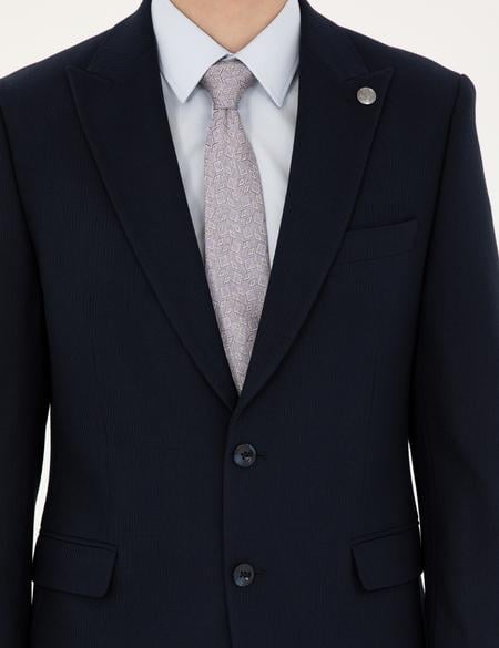 Lacivert Slim Fit Çizgili Takım Elbise - 50292210083