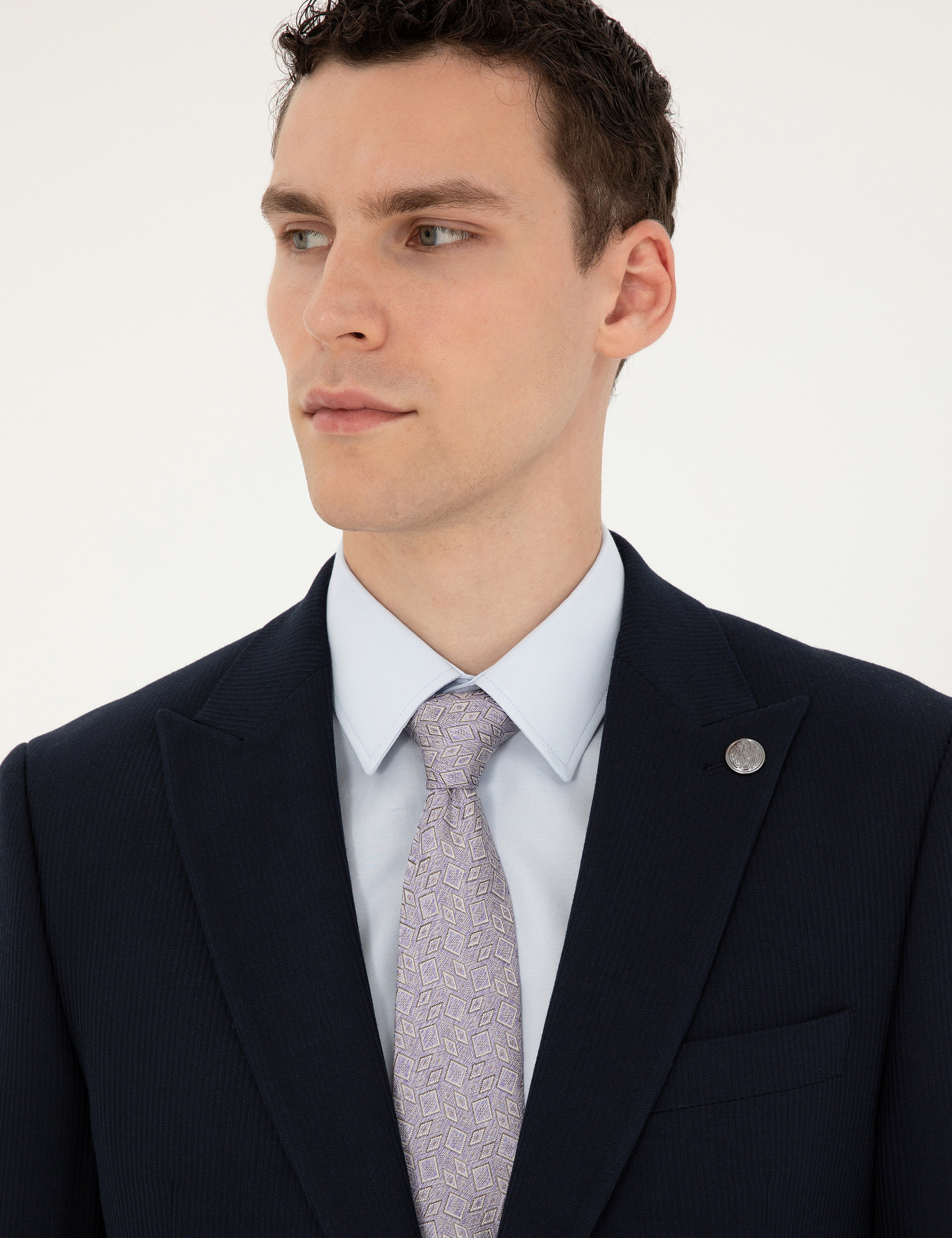 Lacivert Slim Fit Çizgili Takım Elbise - Image 2