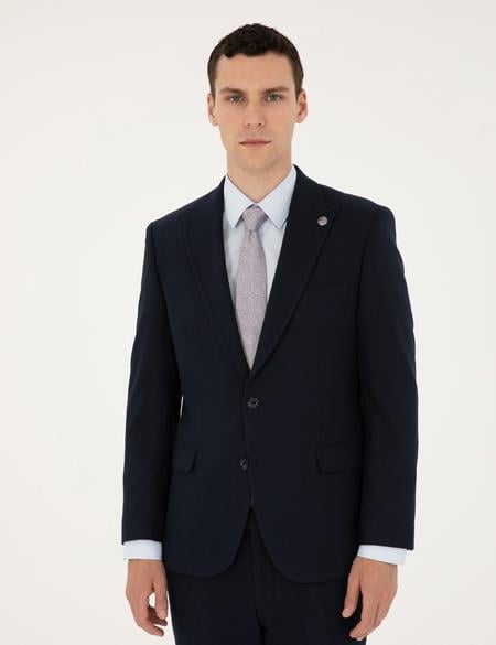 Lacivert Slim Fit Çizgili Takım Elbise - 50292210083