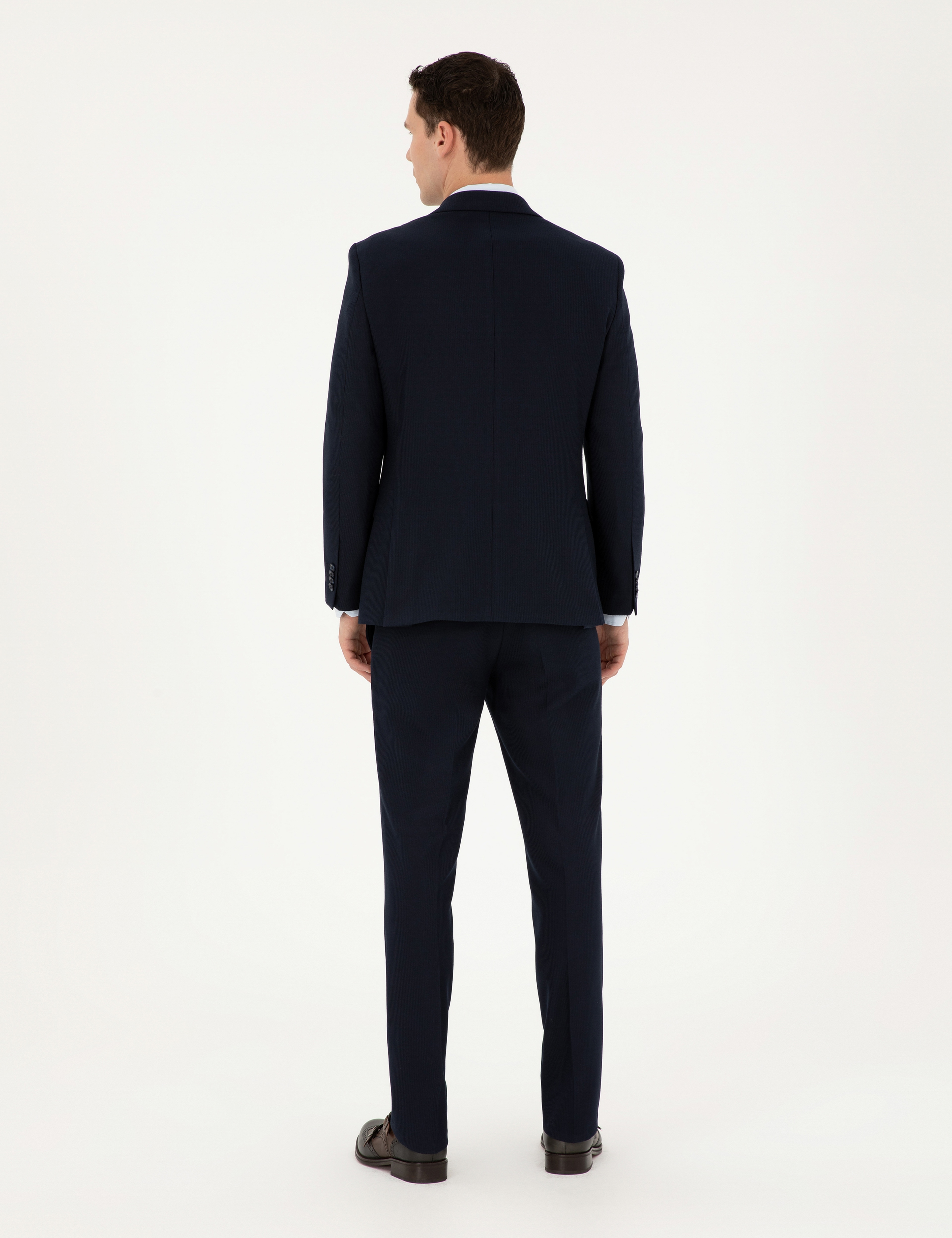 Lacivert Slim Fit Çizgili Takım Elbise - Image 5